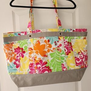 Thirty-one Easy Breezy Large Beach tote bag 31 gift Island Damask retired Thirty
